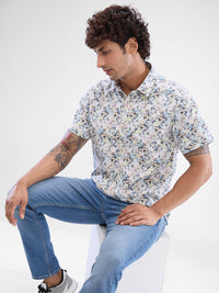 Men Shirt Print Grey Slim Fit