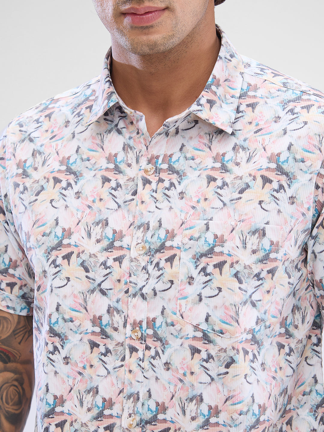 Spykar Rose Cloud Pink Cotton Half Sleeve Raised Collar Shirt For Men