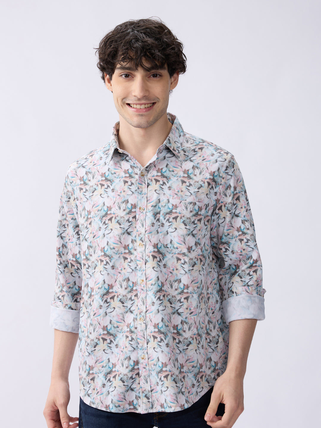 Spykar Rose Cloud Pink Slim Fit Casual Shirts For Men