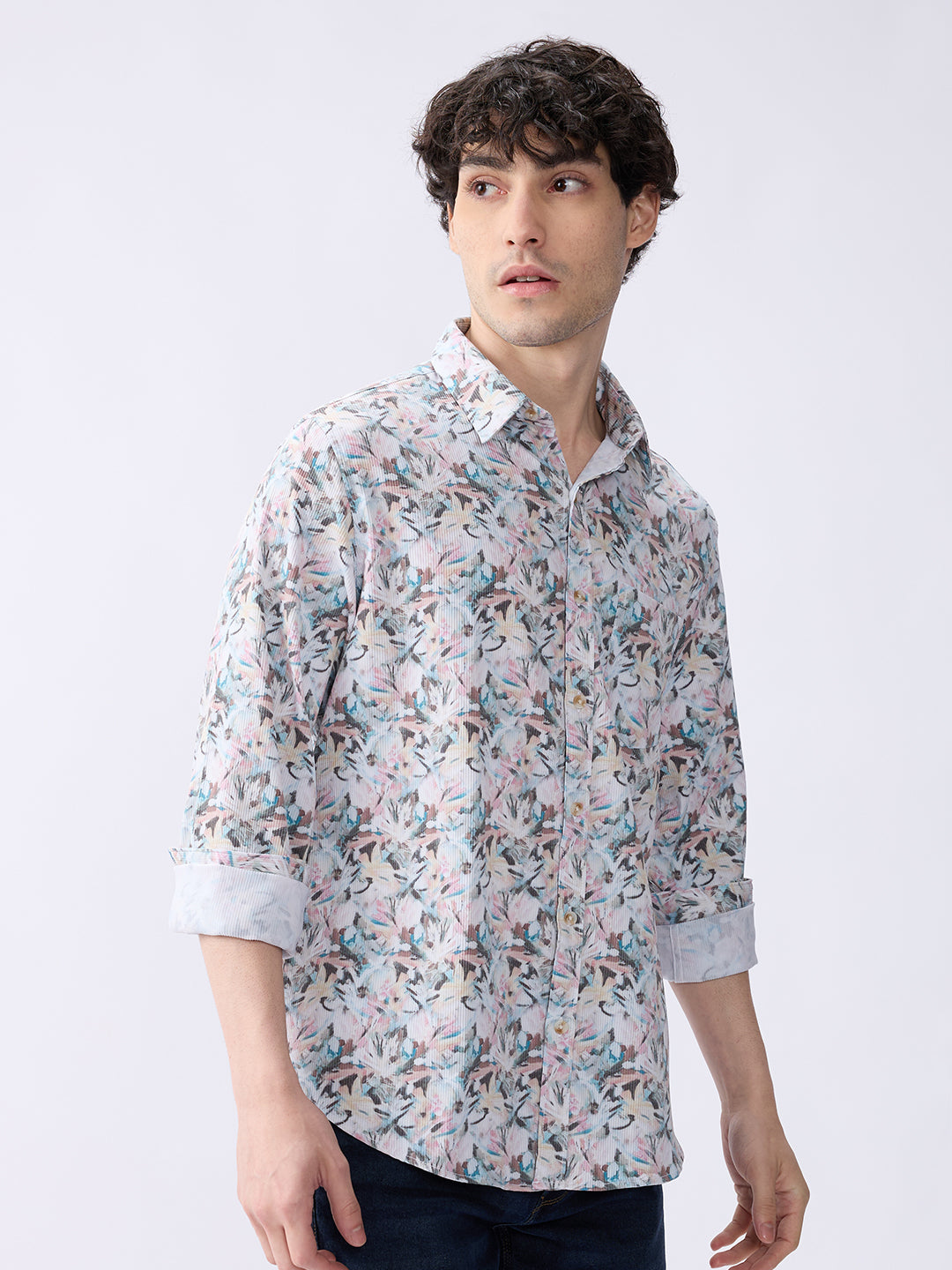 Spykar Rose Cloud Pink Slim Fit Casual Shirts For Men
