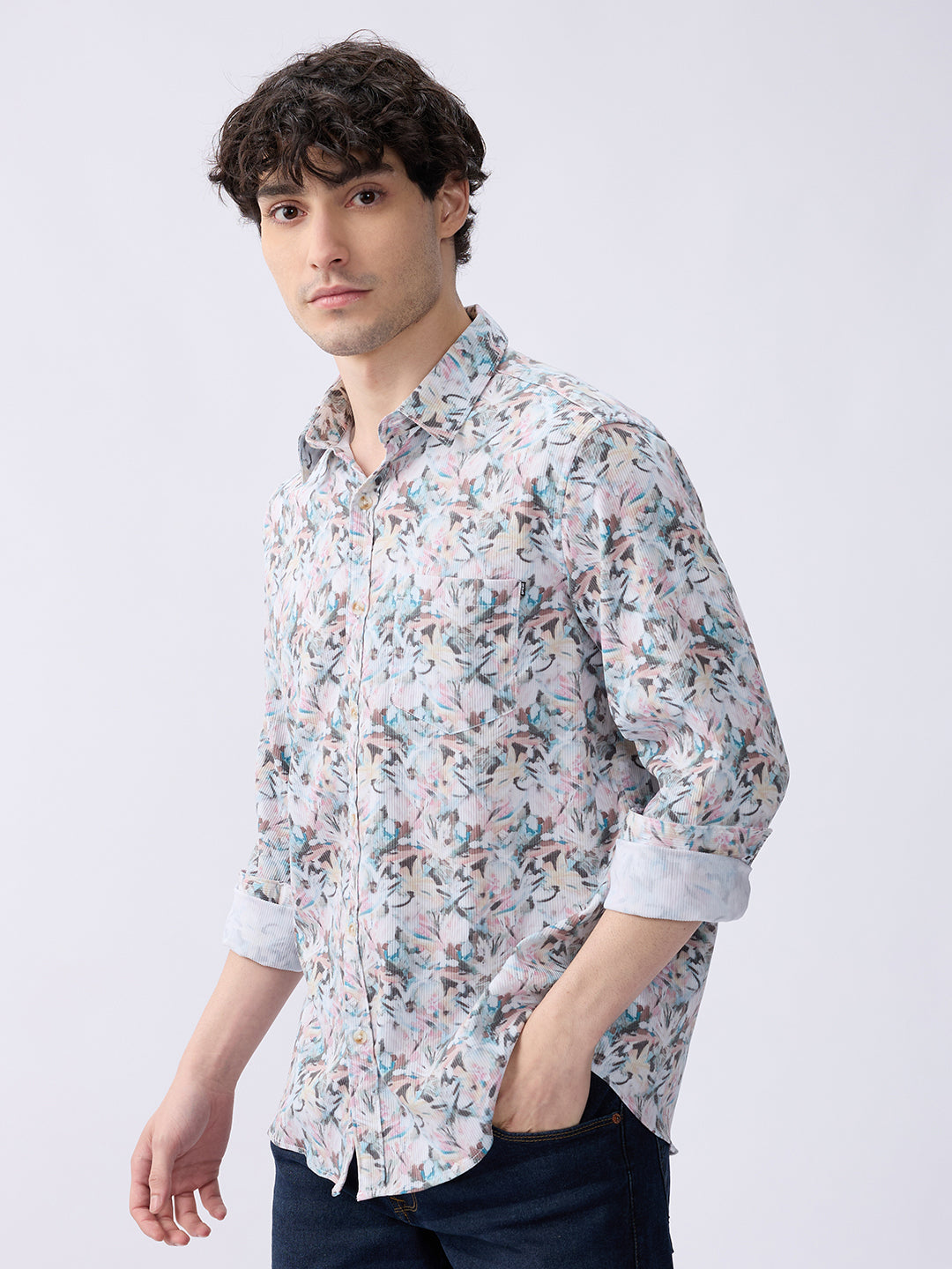 Spykar Rose Cloud Pink Slim Fit Casual Shirts For Men