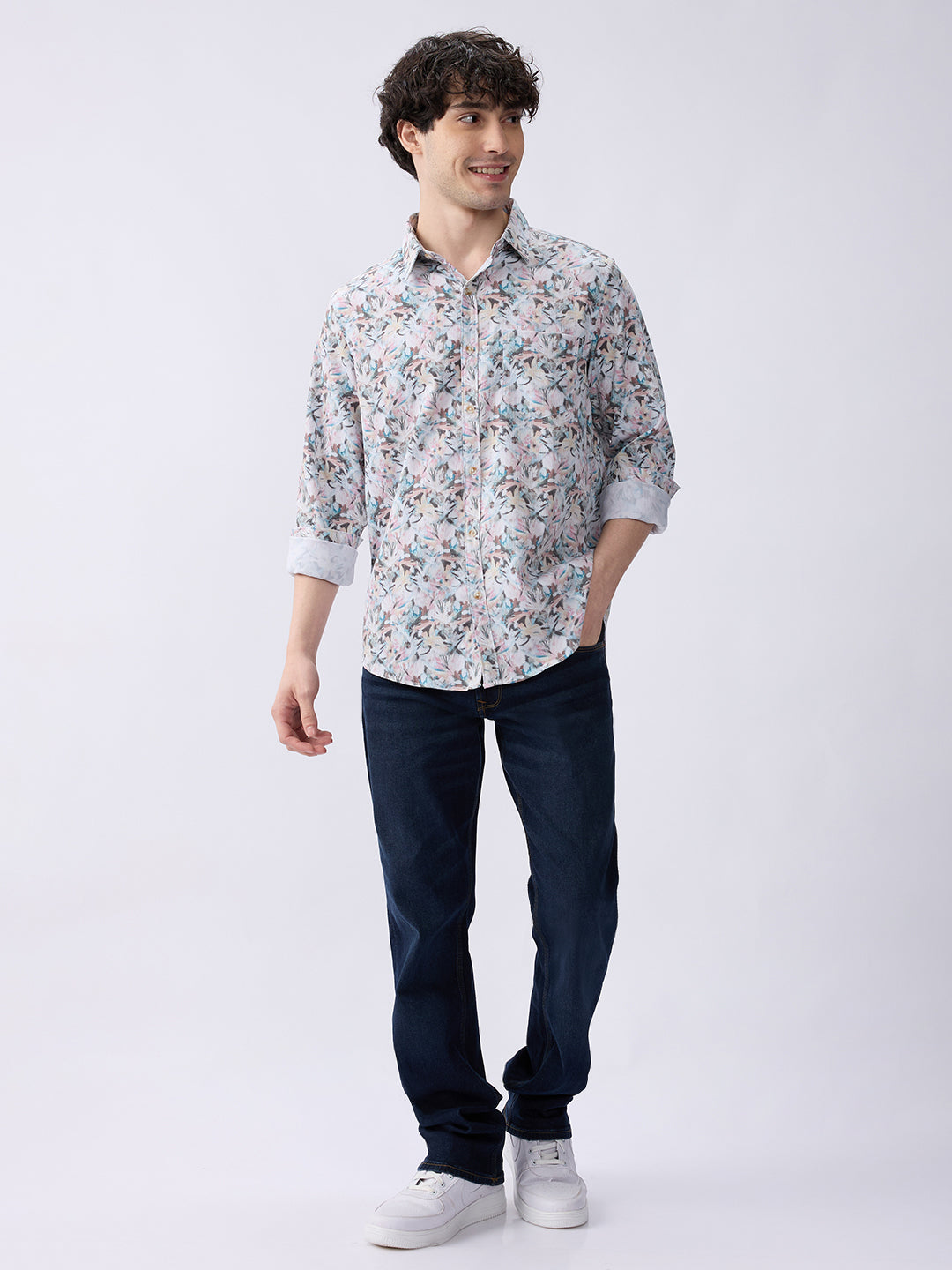 Spykar Rose Cloud Pink Slim Fit Casual Shirts For Men
