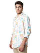 Men Shirt Print White Slim Fit