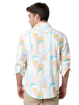 Men Shirt Print White Slim Fit