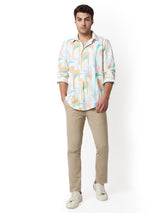 Men Shirt Print White Slim Fit