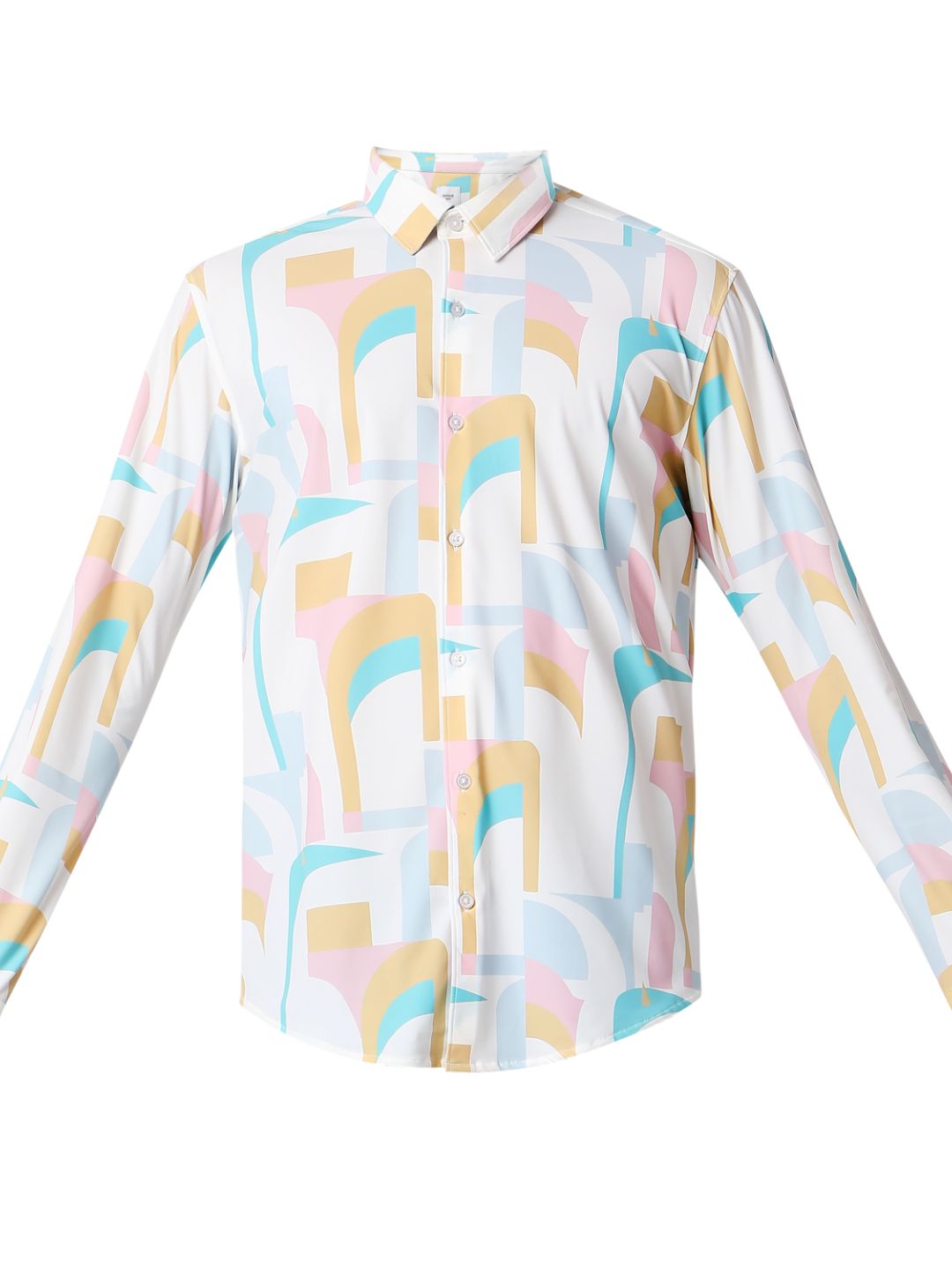 Men Shirt Print White Slim Fit