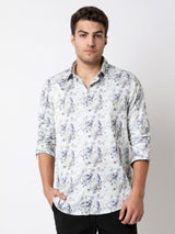 Men Shirt Print Moss Grey Slim Fit