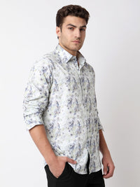 Men Shirt Print Moss Grey Slim Fit