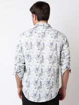 Men Shirt Print Moss Grey Slim Fit