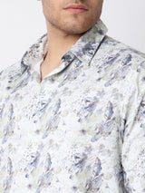 Men Shirt Print Moss Grey Slim Fit