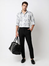 Men Shirt Print Moss Grey Slim Fit
