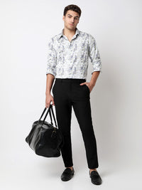Men Shirt Print Moss Grey Slim Fit