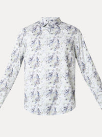 Men Shirt Print Moss Grey Slim Fit