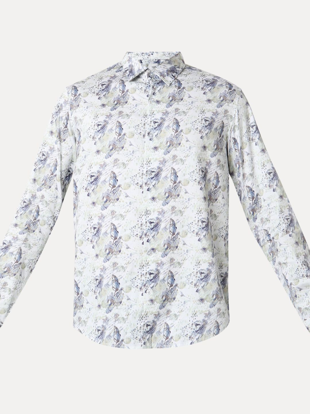 Men Shirt Print Moss Grey Slim Fit