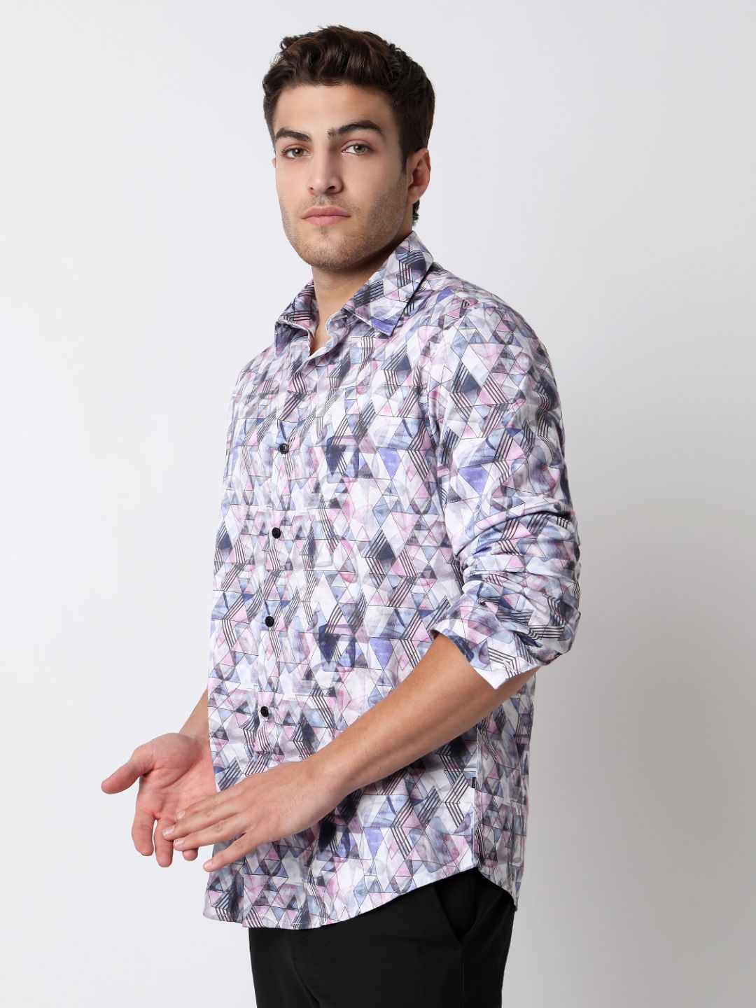Men Shirt Print Pink Slim Fit
