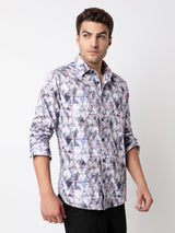 Men Shirt Print Pink Slim Fit