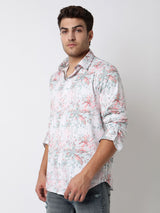 Men Shirt Print Pink Slim Fit