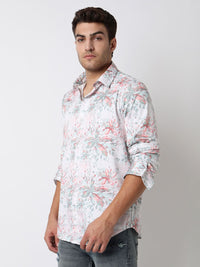 Men Shirt Print Pink Slim Fit
