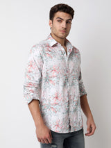 Men Shirt Print Pink Slim Fit
