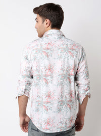Men Shirt Print Pink Slim Fit