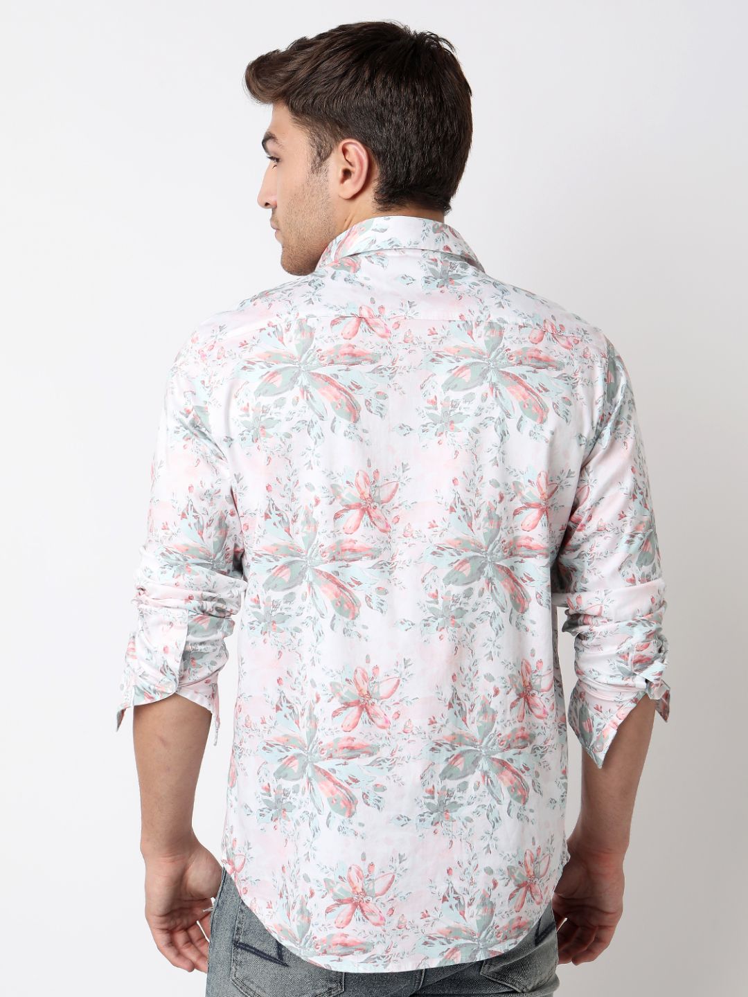 Men Shirt Print Pink Slim Fit