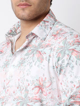 Men Shirt Print Pink Slim Fit