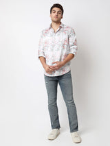 Men Shirt Print Pink Slim Fit