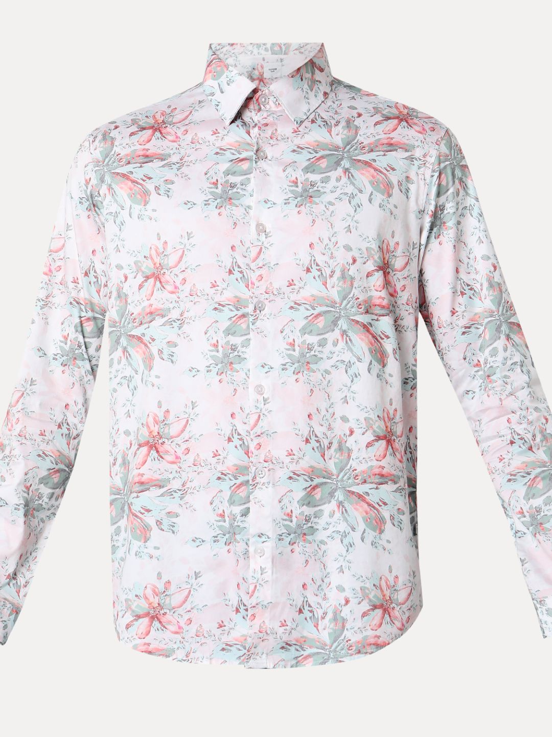 Men Shirt Print Pink Slim Fit