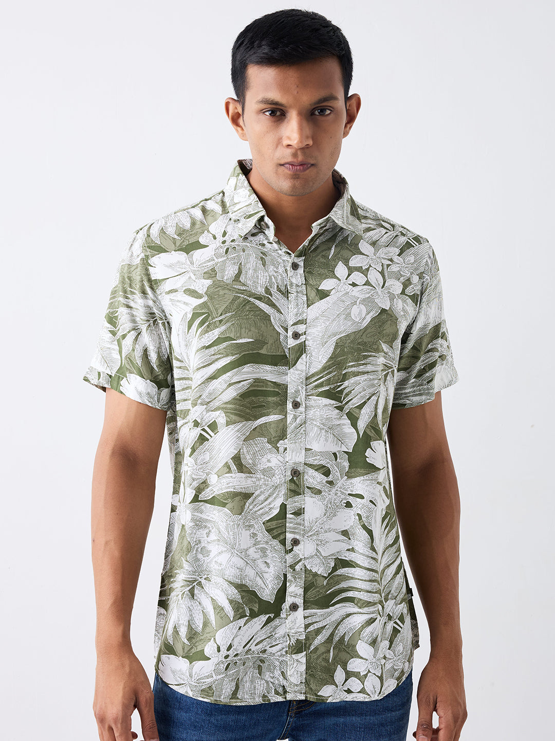 Spykar Military Green Slim Fit Casual Shirts For Men