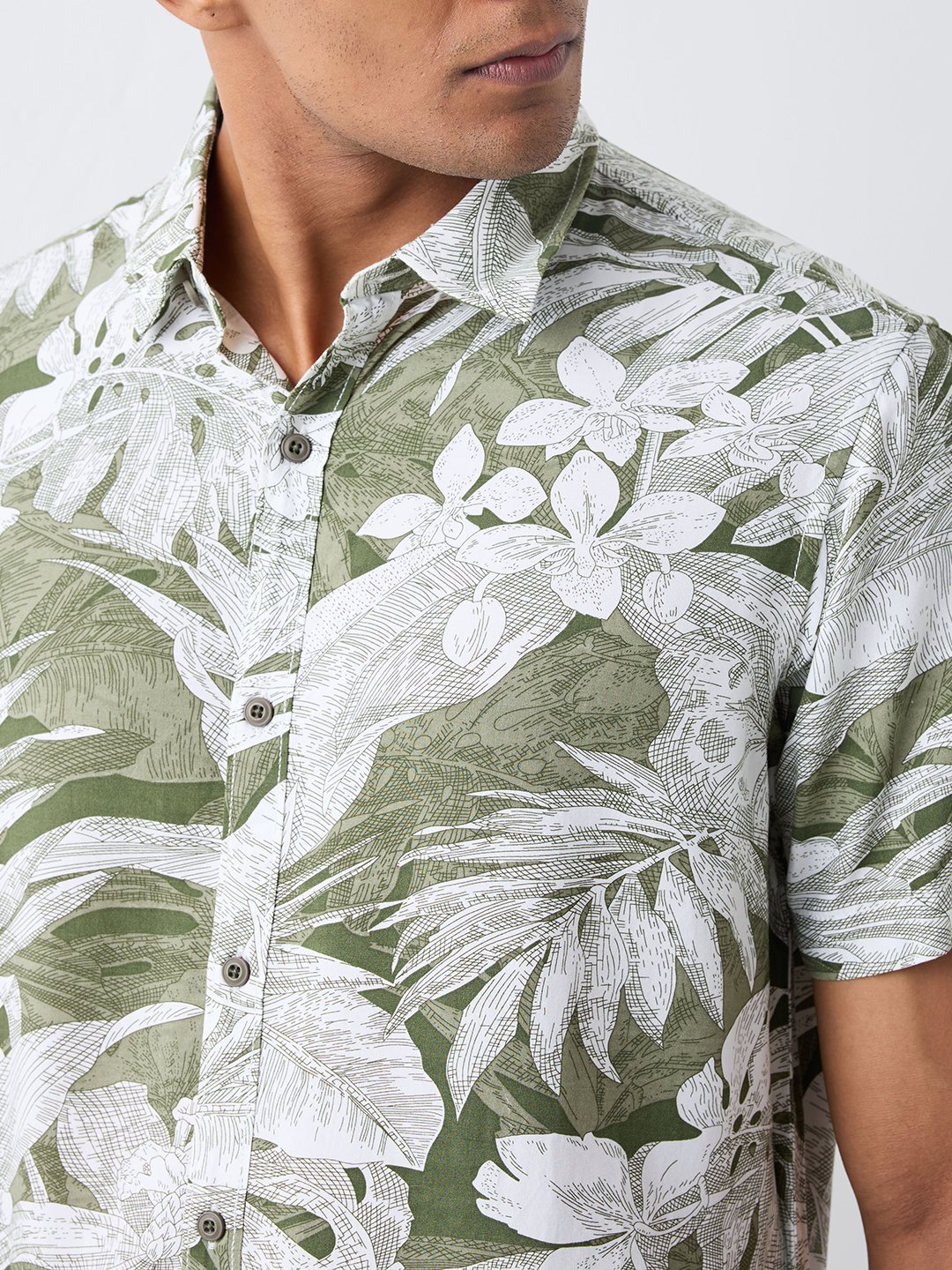 Spykar Military Green Slim Fit Casual Shirts For Men