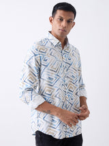 Men Shirt Print White Slim Fit