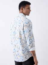 Men Shirt Print White Slim Fit