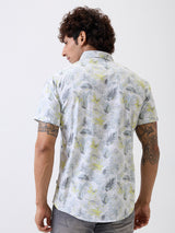 Men Shirt Print White Slim Fit