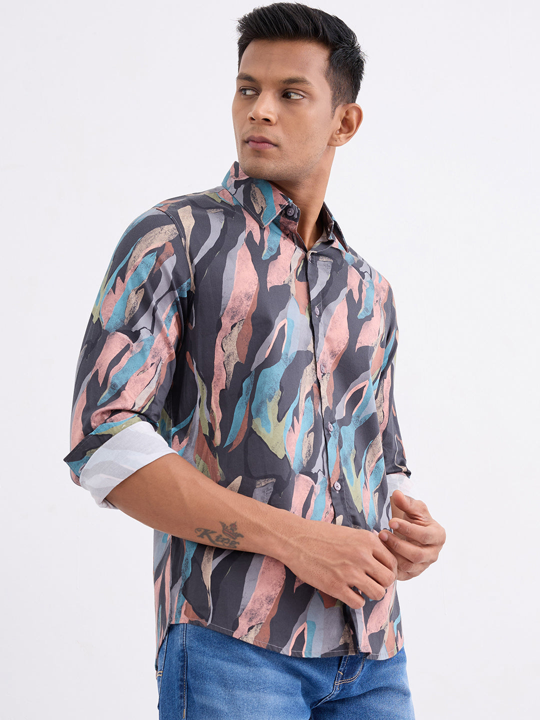 Spykar Charcoal Grey Slim Fit Casual Shirts For Men