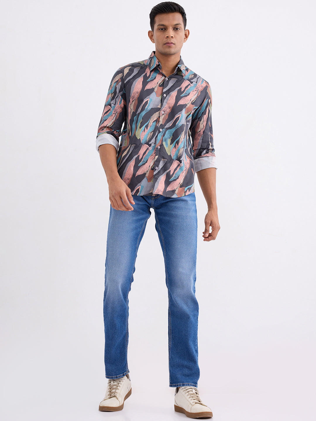 Spykar Charcoal Grey Slim Fit Casual Shirts For Men