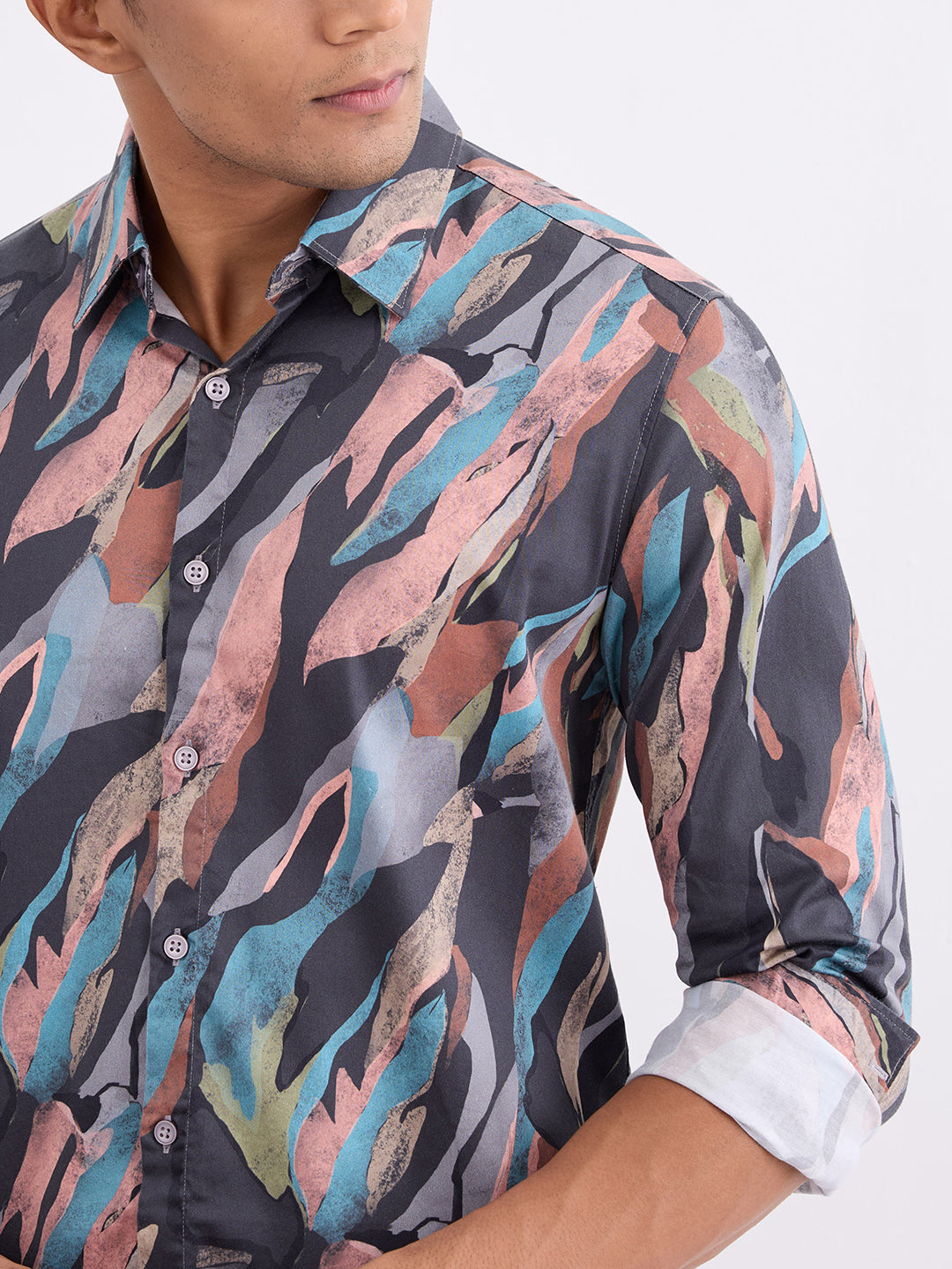 Spykar Charcoal Grey Slim Fit Casual Shirts For Men