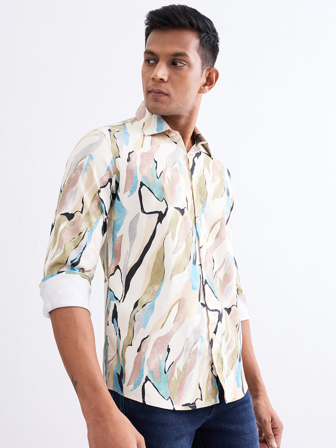 Men Shirt Beige Slim Fit