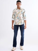 Men Shirt Beige Slim Fit