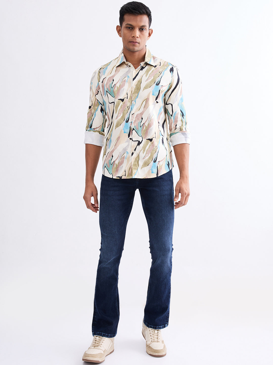 Men Shirt Beige Slim Fit