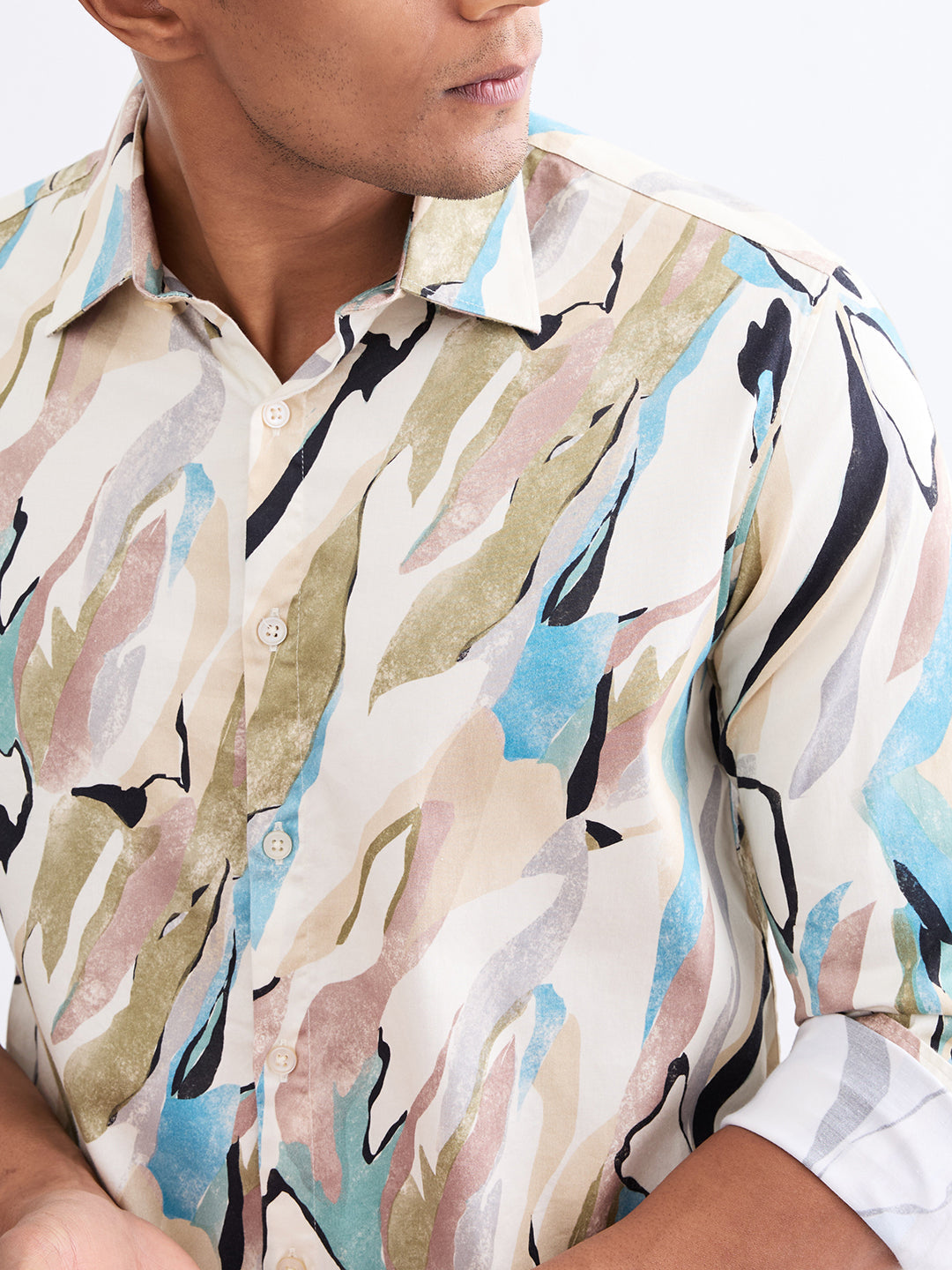 Men Shirt Beige Slim Fit