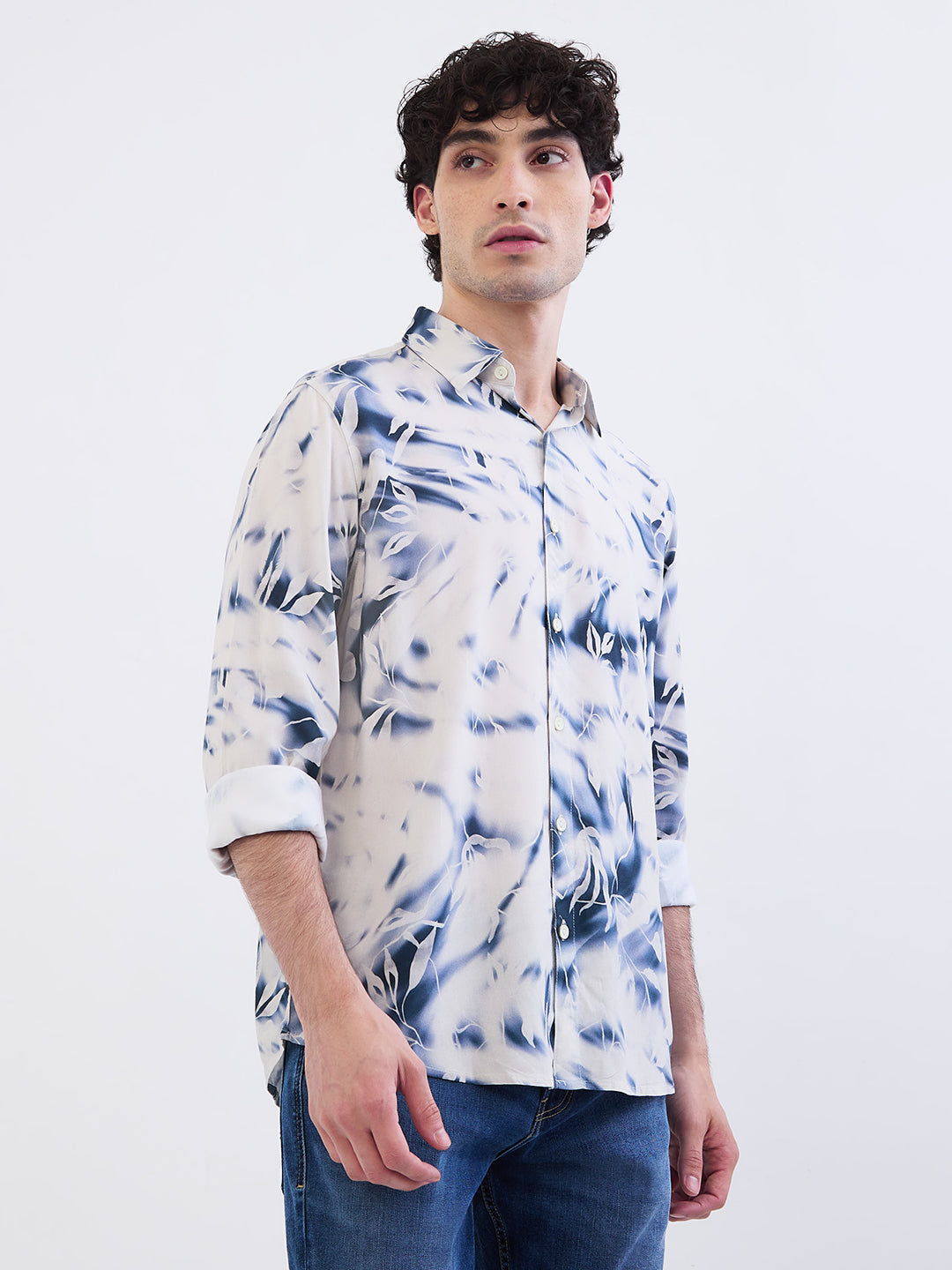 Spykar Off White Slim Fit Casual Shirts For Men