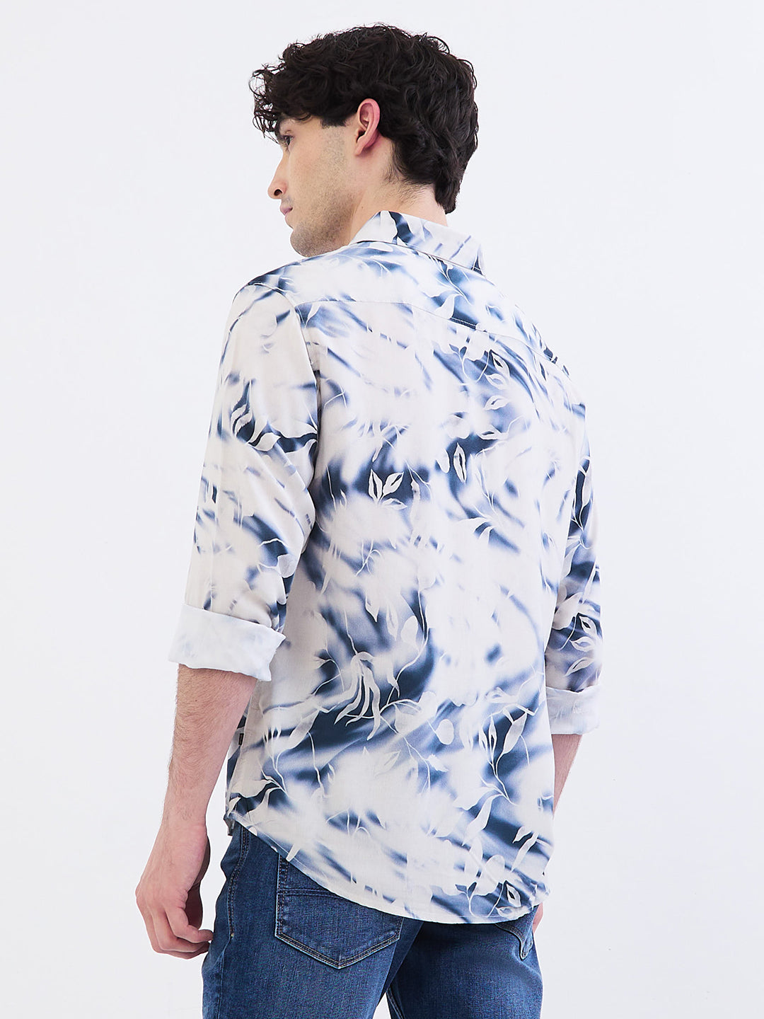 Spykar Off White Slim Fit Casual Shirts For Men