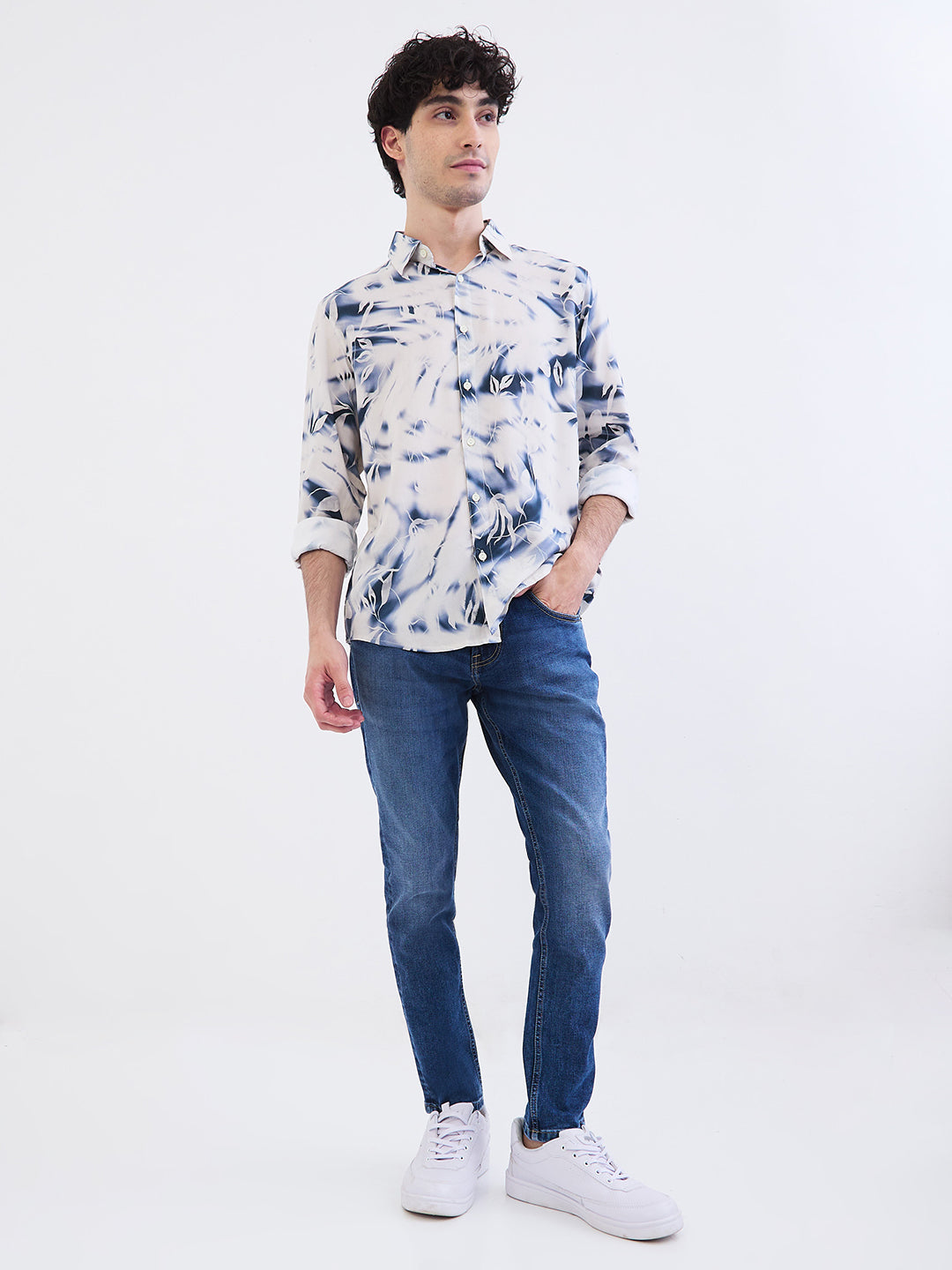 Spykar Off White Slim Fit Casual Shirts For Men