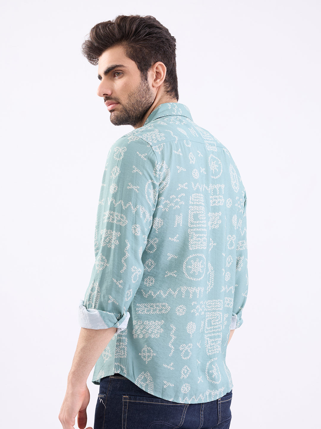 Spykar Granite Green Slim Fit Casual Shirts For Men