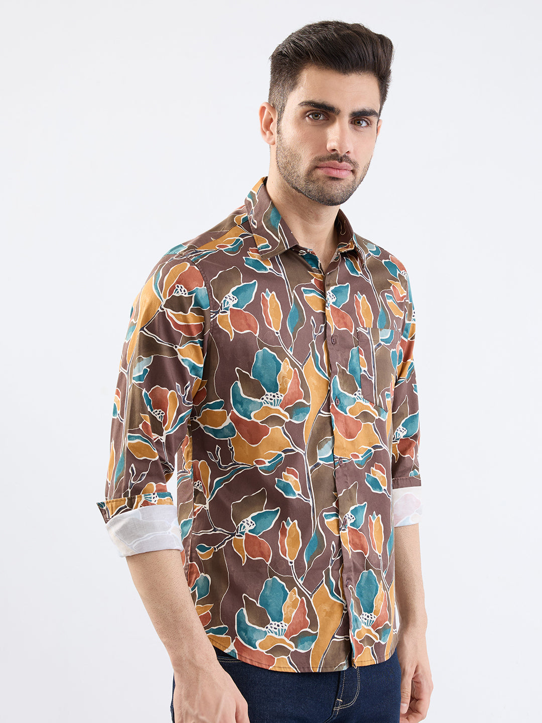 Spykar Friar Brown Slim Fit Casual Shirts For Men