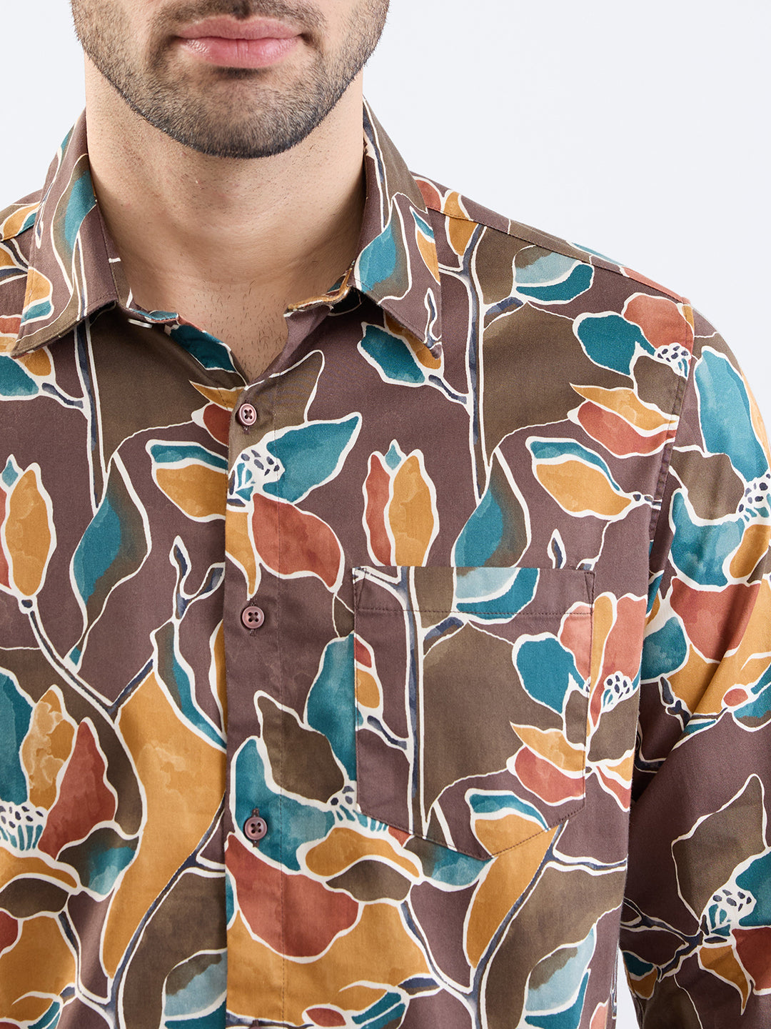 Spykar Friar Brown Slim Fit Casual Shirts For Men