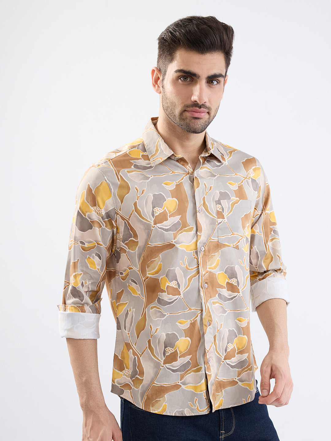 Spykar Silver Grey Slim Fit Casual Shirts For Men
