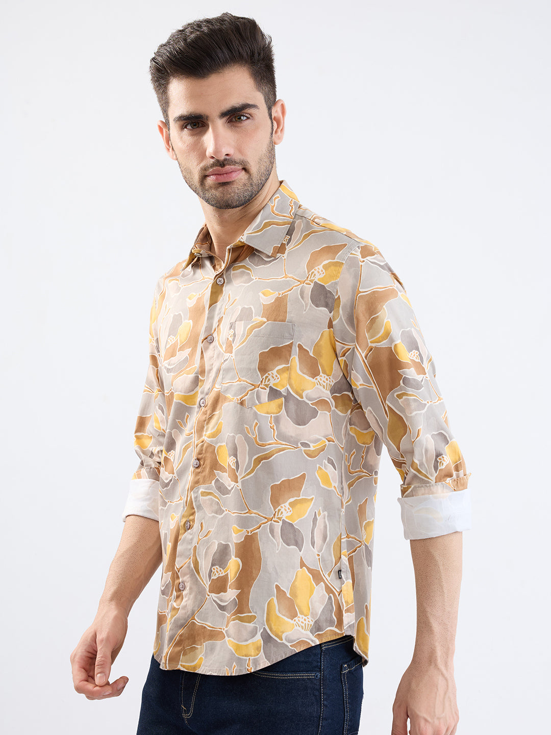 Spykar Silver Grey Slim Fit Casual Shirts For Men