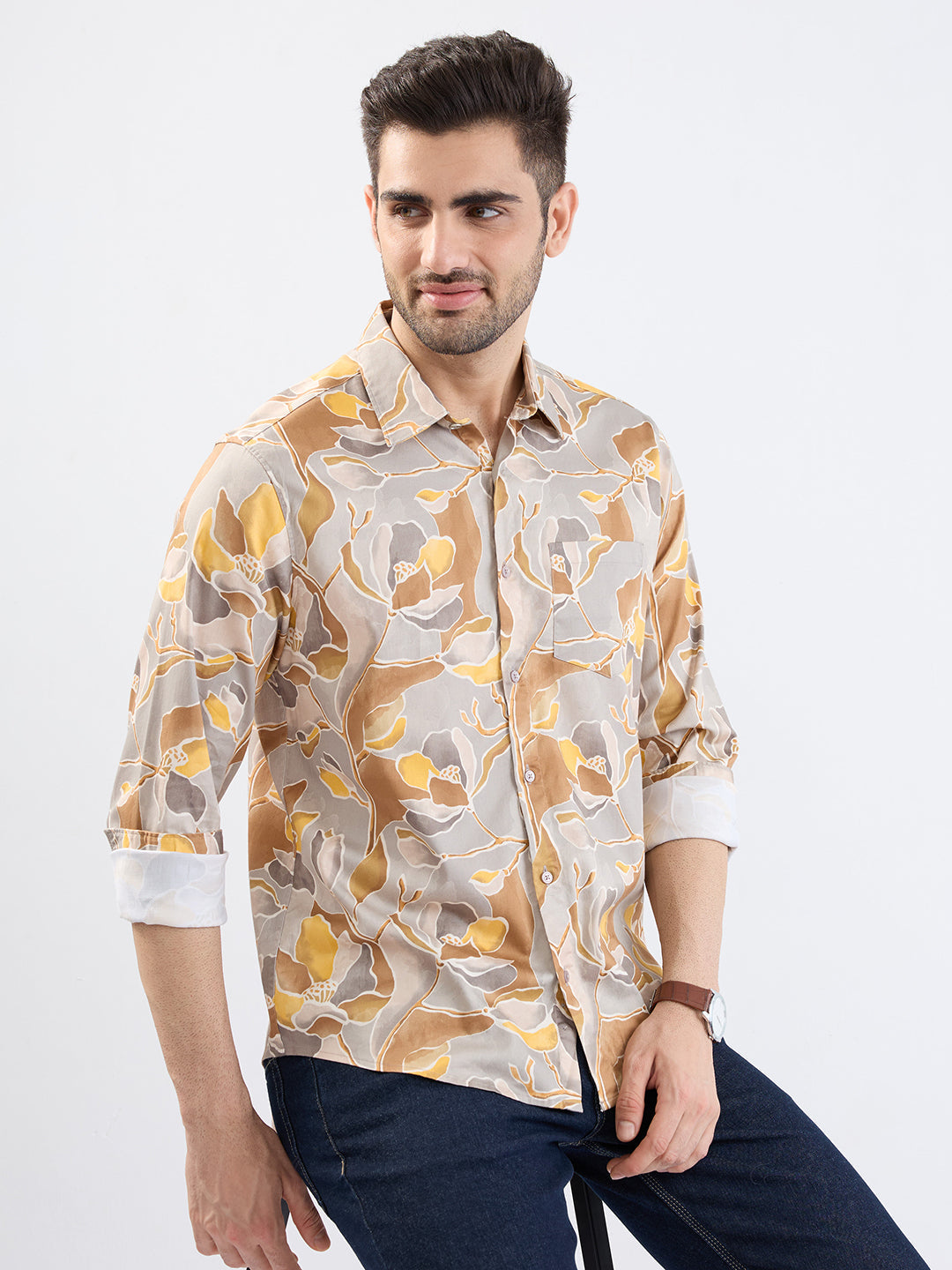 Spykar Silver Grey Slim Fit Casual Shirts For Men