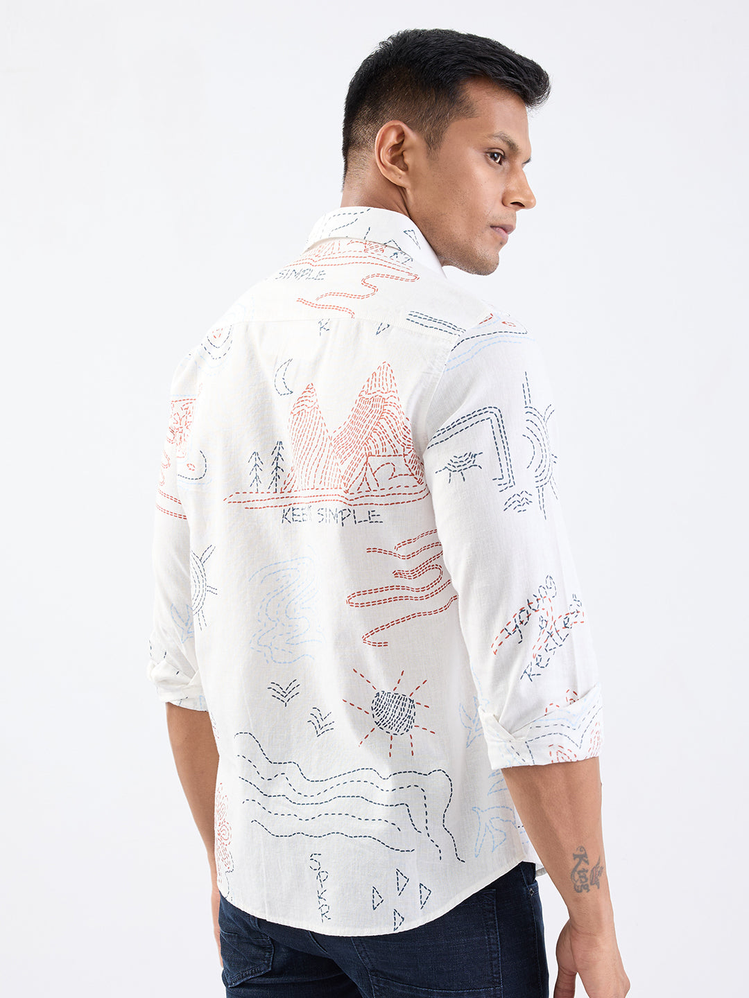 Spykar Off White Slim Fit Casual Shirts For Men
